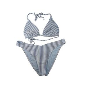 Hollister Blue and White Striped Bikini Set L And M